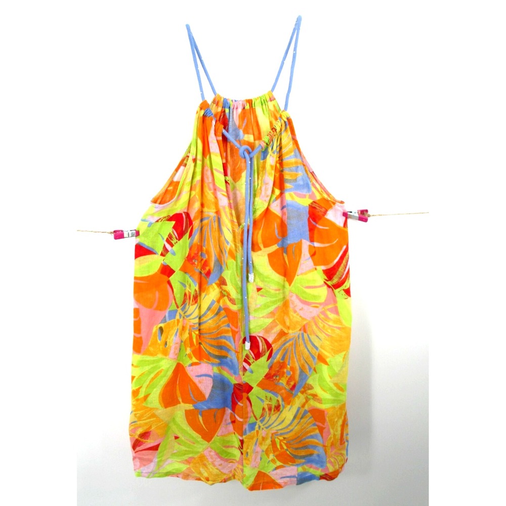 C&C CALIFORNIA Midi Summer Dress Women Large Multicolor Beach Tropical Linen